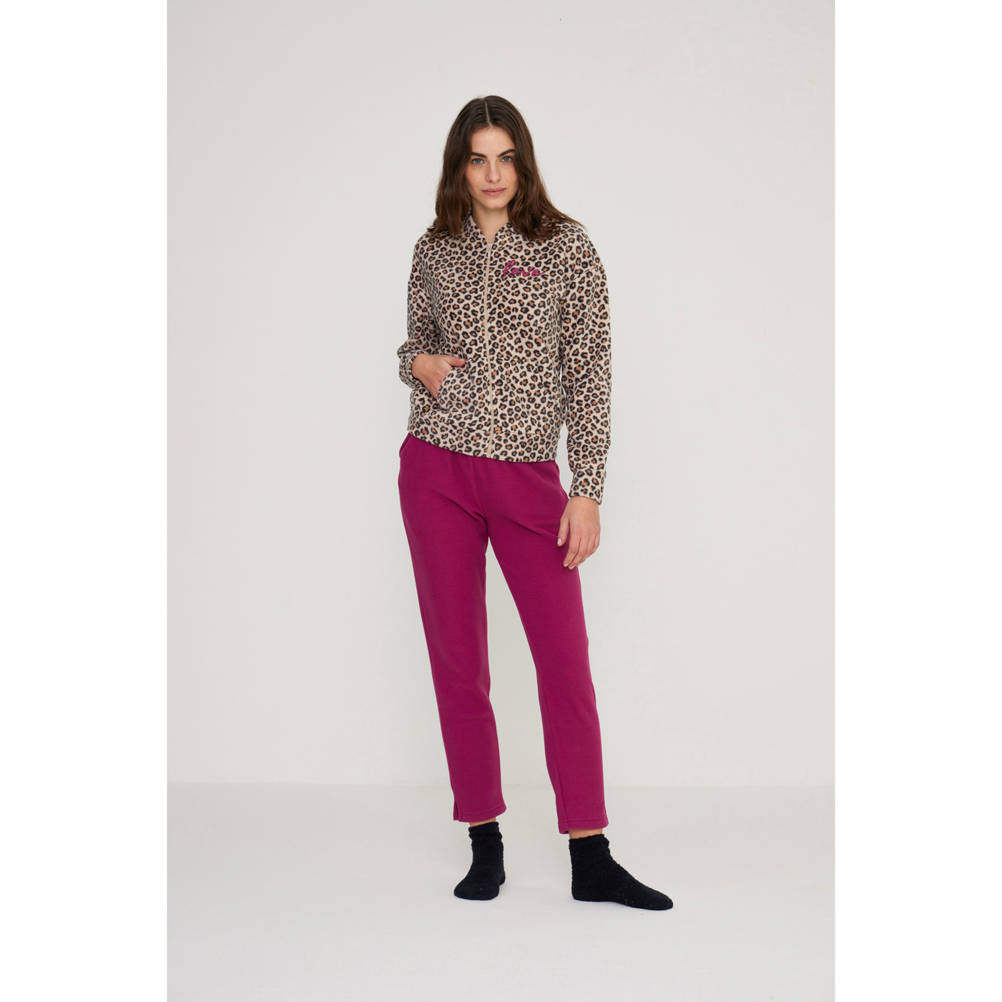 Completo donna sleep in pile con zip Noidinotte