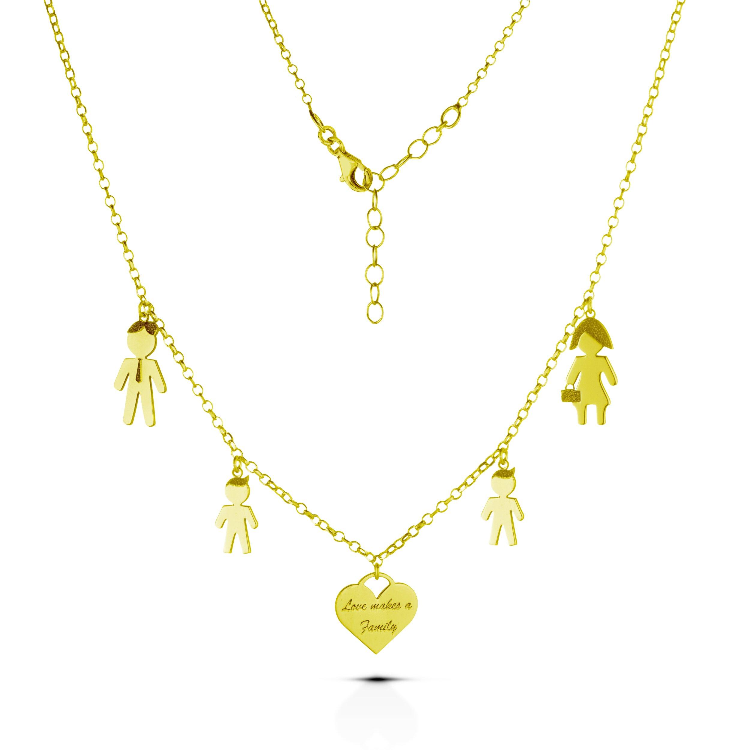 Collana Love Makes a Family Papà-Bimbo-Cuore-Bimbo-Mamma con Pendente Argento Gold