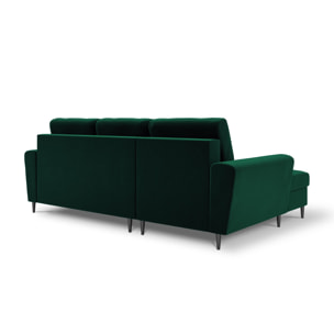 Canapé d'angle gauche convertible avec coffre de rangement "Kyoto" 4 places en velours vert bouteille