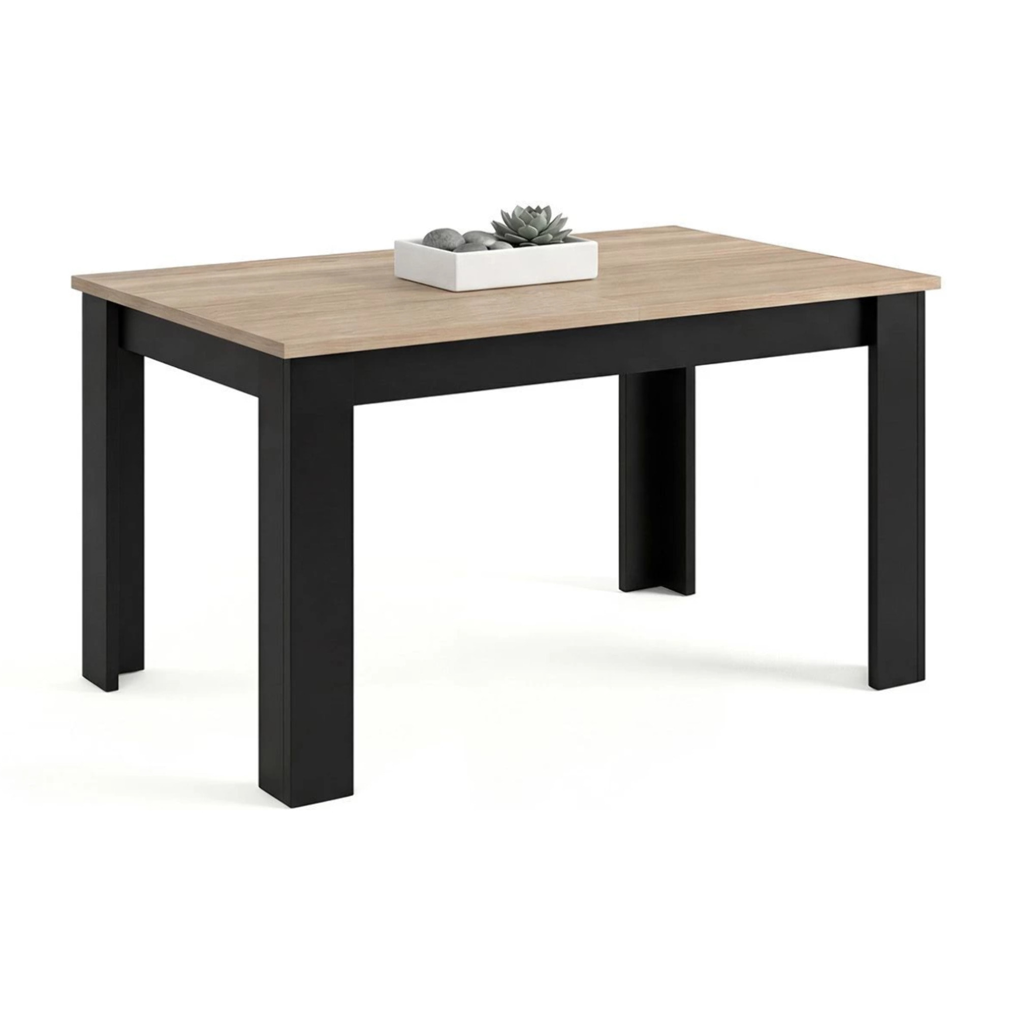 Mesa de comedor extensible en negro mate y roble canadian 140-190x90 cm Sira Negro Mate - Roble Canadian