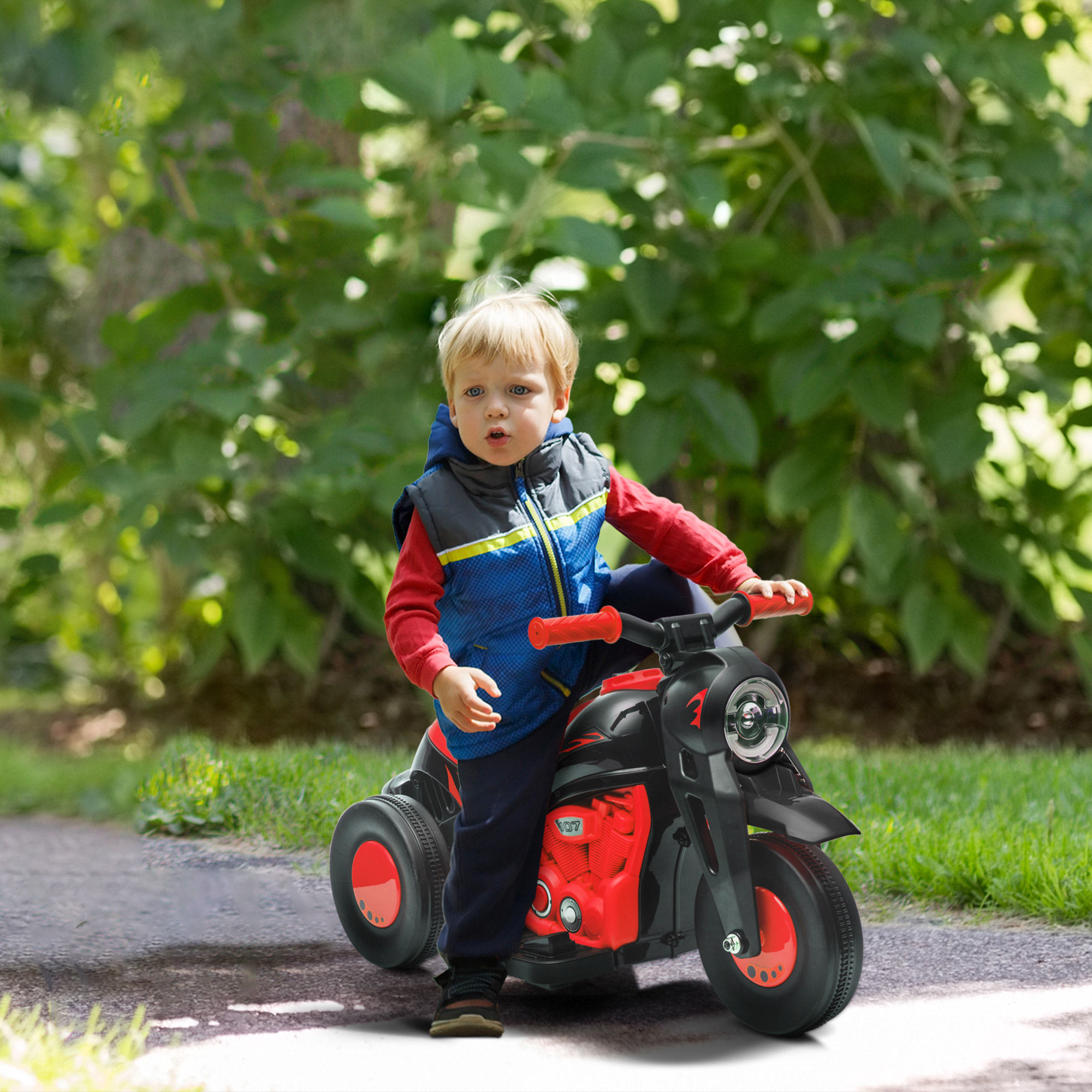 Moto Eléctrica para Niños de +2 Años Moto de Batería para Niños 6V con Función de Soplar Burbujas Faros Música Moto para Niños con Velocidad 3 km/h Carga 30 kg Rojo