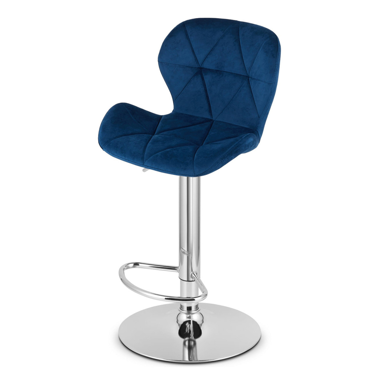 Sgabello da bar West in velluto blu e base cromata
