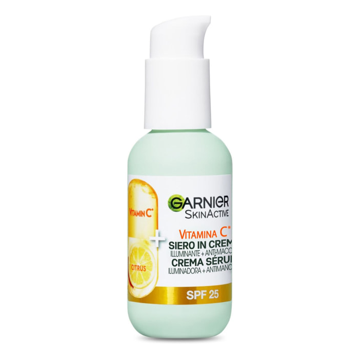 Siero Viso in Crema SPF 25 Illuminante Anti-Macchie Uniformante Idratante SkinActive Vitamina C a Lunga Tenuta - Flacone da 50ml