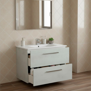 Mobile Mobiletto Bagno Sospeso Con 2 Cassettoni Soft Close Con Lavandino Lavabo In Ceramica E Specchio 57 x 80 x 45 Cm Colore Cemento Laccato