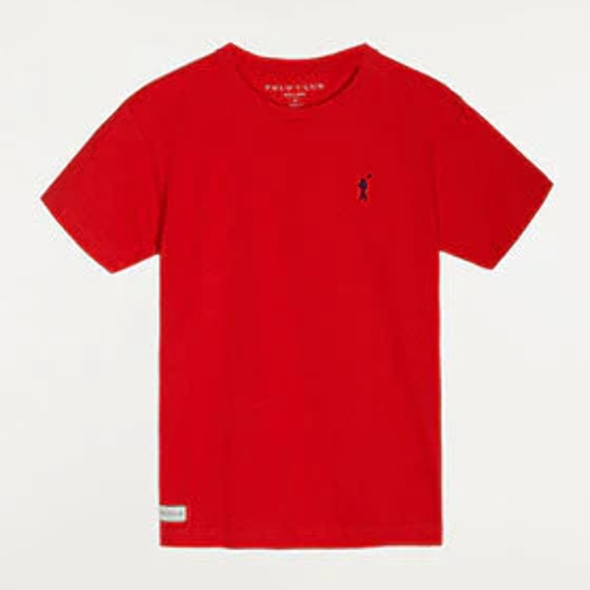 Camiseta roja con pequeño logo bordado