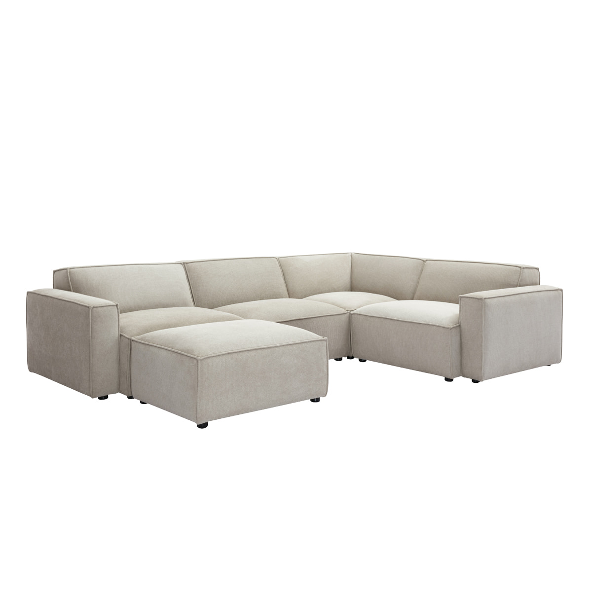 Canapé d'angle modulable 5 places et pouf en tissu effet velours texturé beige SPLIT