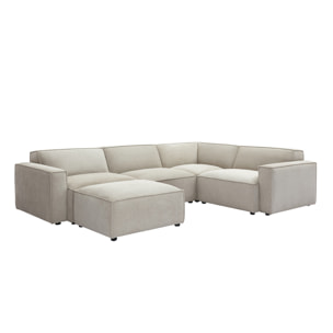 Canapé d'angle modulable 5 places et pouf en tissu effet velours texturé beige SPLIT