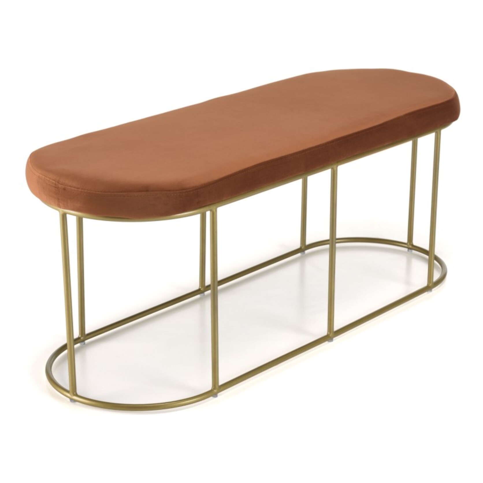 AGATHE - Banc velours orange pieds arrondis métal doré