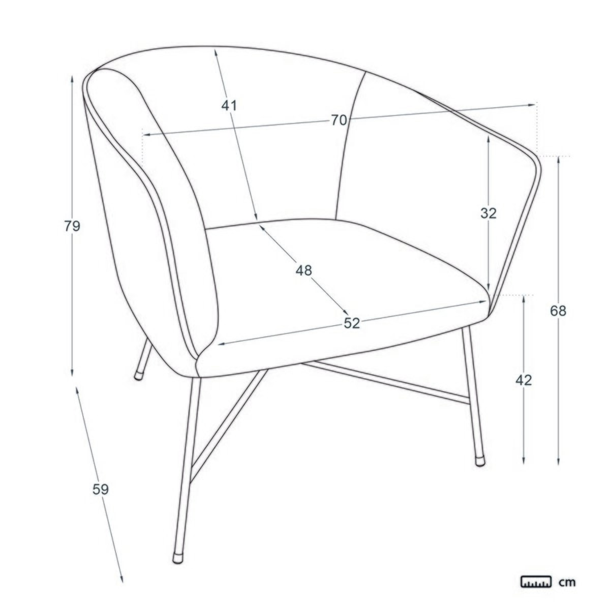Fauteuil Sigrid -tissu et bois-couleur gris 70 x 79 x 69 cm