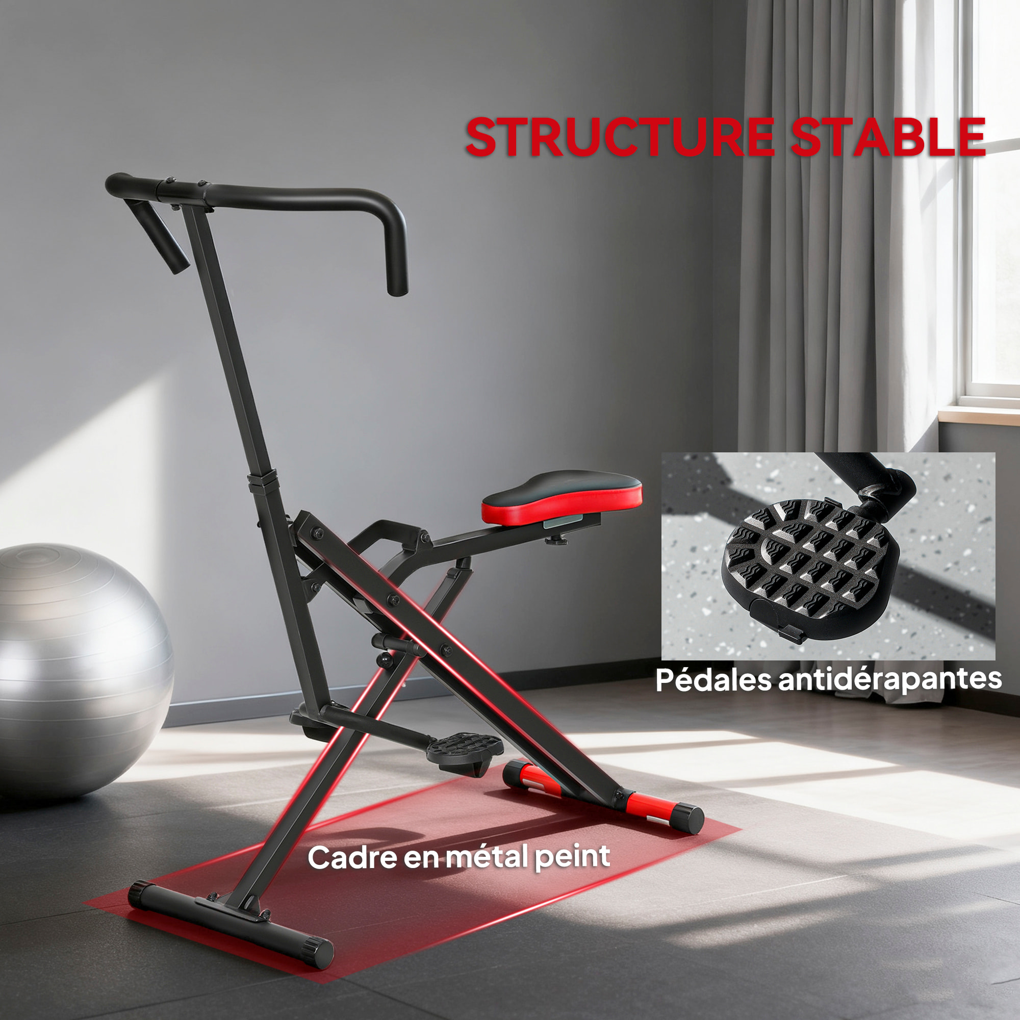 Machine à adominaux - appareil de fitness pliable réglable - rouge noir
