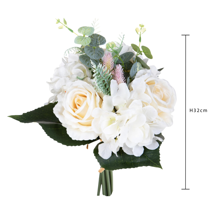 Bouquet Rose E Ortensie - Pezzi 4 - Colore: Crema - 18xH32x18cm - Bianchi Dino -