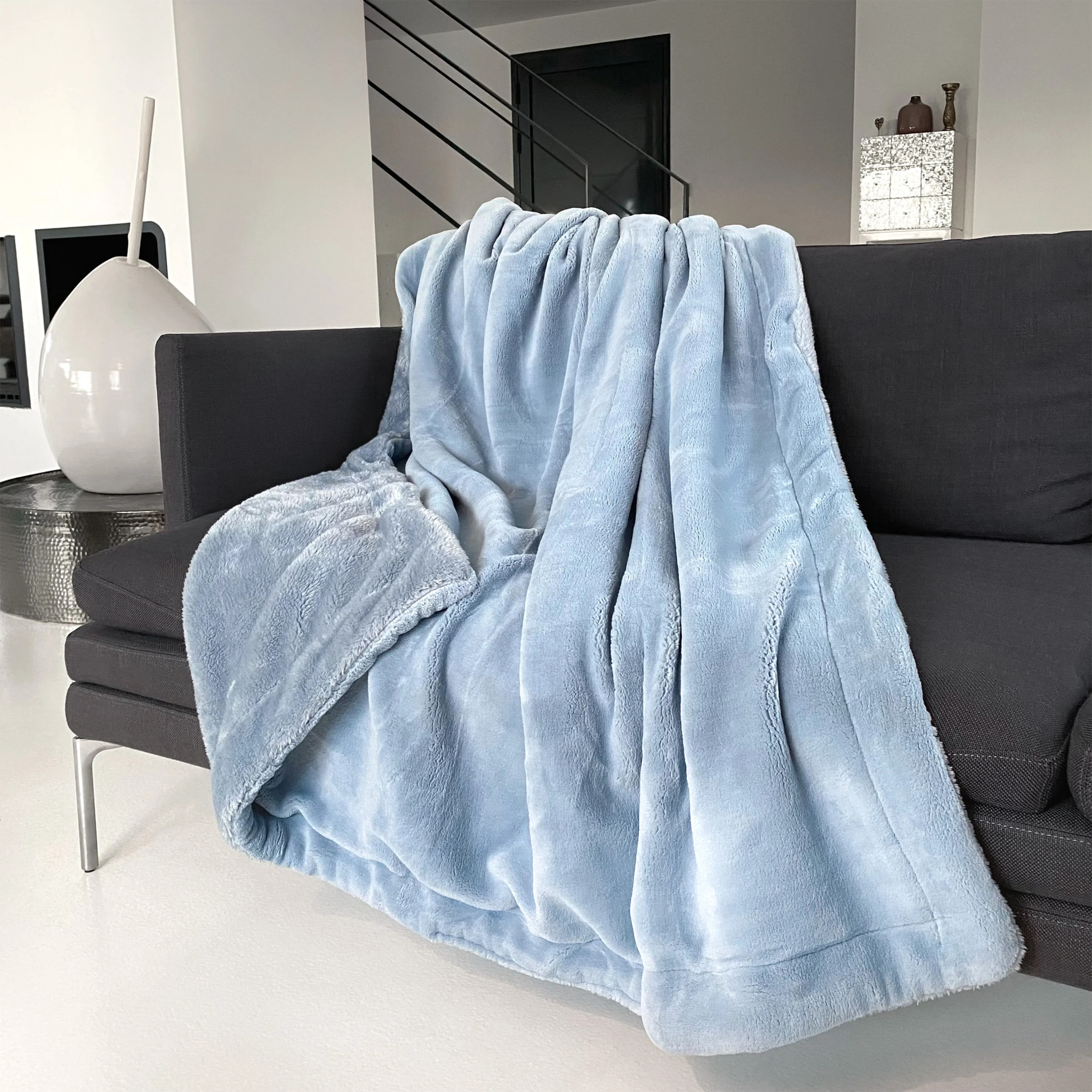 Plaid polaire - Cozy Bleu Gris - 130x170cm - 760g/m²