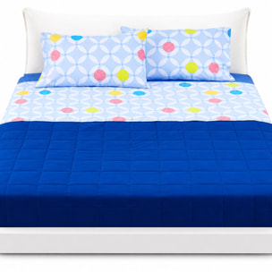 BASSETTI Completo letto 100% Cotone Fantasie Geometriche_Matrimoniale_Adam Azzurro