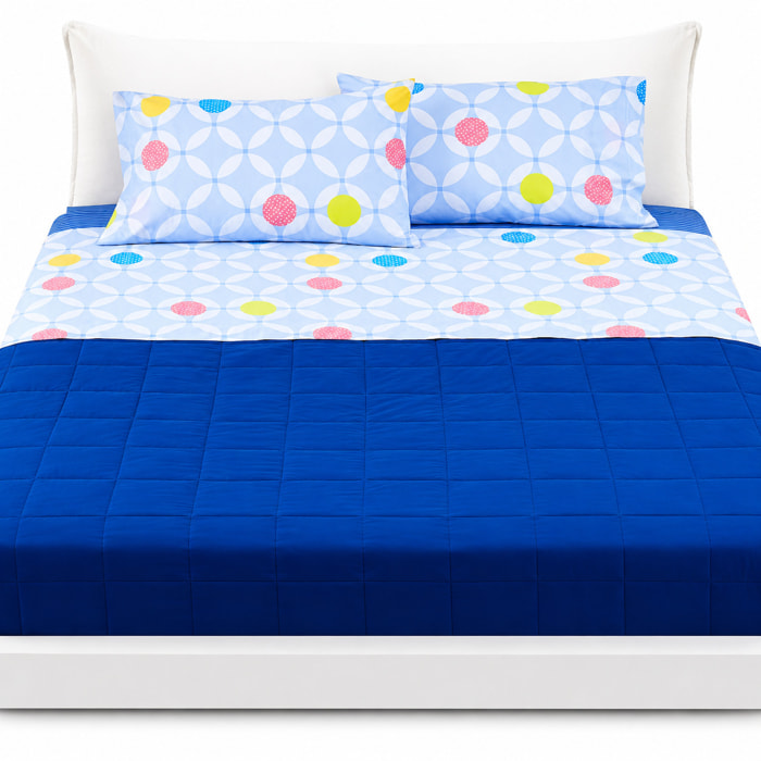 BASSETTI Completo letto 100% Cotone Fantasie Geometriche_Matrimoniale_Adam Azzurro