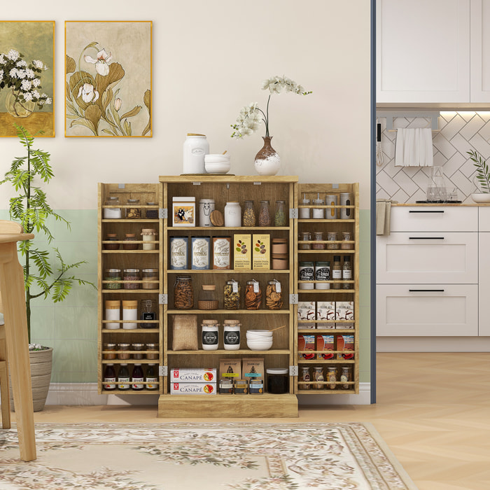 Armario de Cocina Armario Despensa Cocina con 2 Puertas de Ratán y 16 Estantes Alacena Moderna con Estantes Ajustables para Comedor Salón 60x30x104 cm Natural