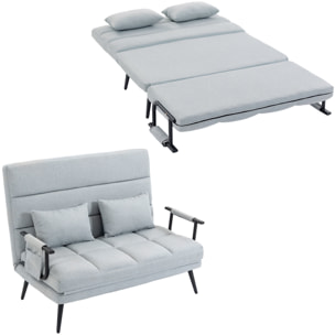 Sofá Cama 2 Plazas Convertible, 3 en 1, Sofá Cama Plegable, Tapizado en Lino, Respaldo Ajustable, 2 Almohadas con Funda Lavable, para Salón, Dormitorio, 127x73x95 cm, Gris Claro