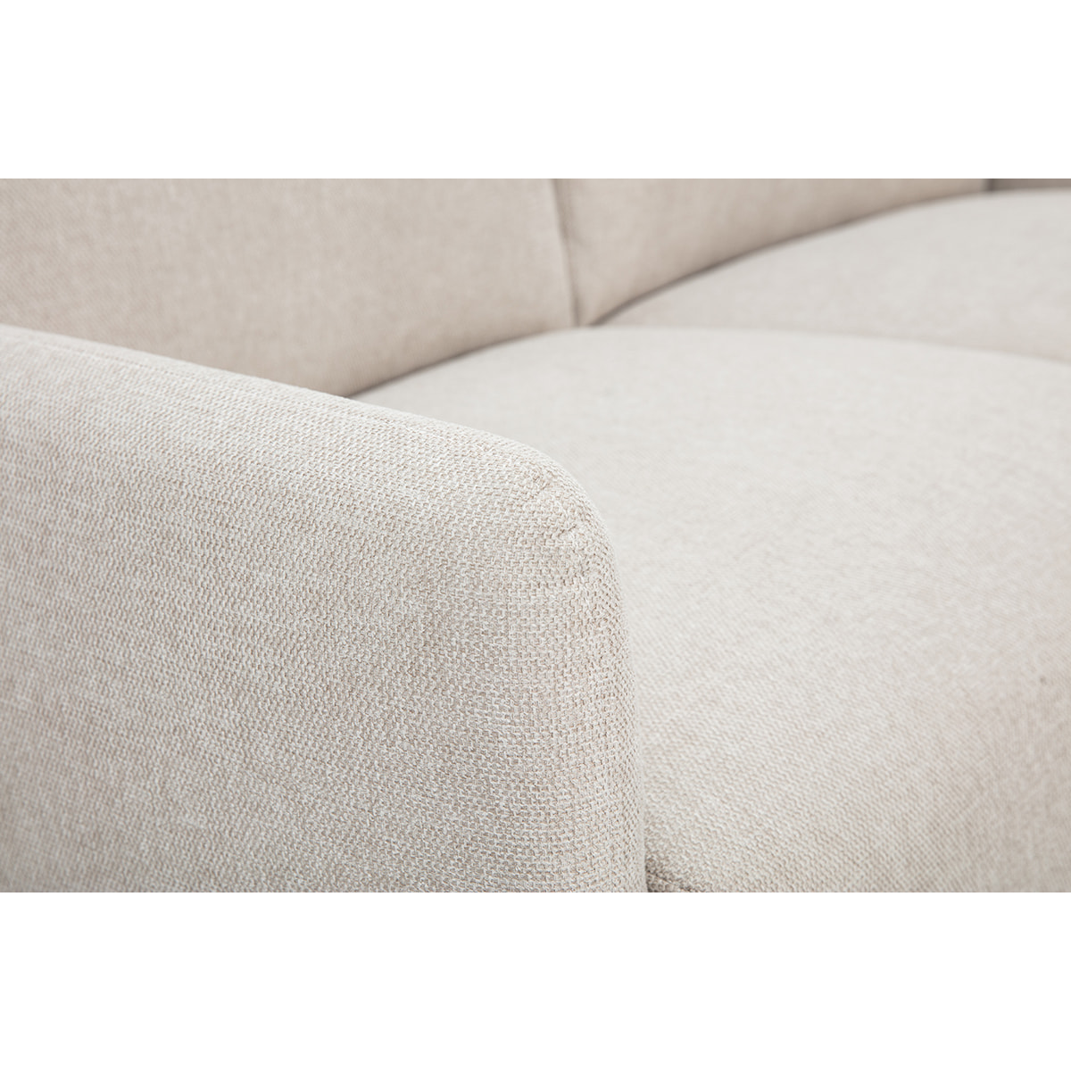 Canapé design 2 places en tissu effet velours texturé beige et bois clair BONO