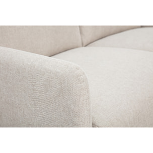 Canapé design 2 places en tissu effet velours texturé beige et bois clair BONO