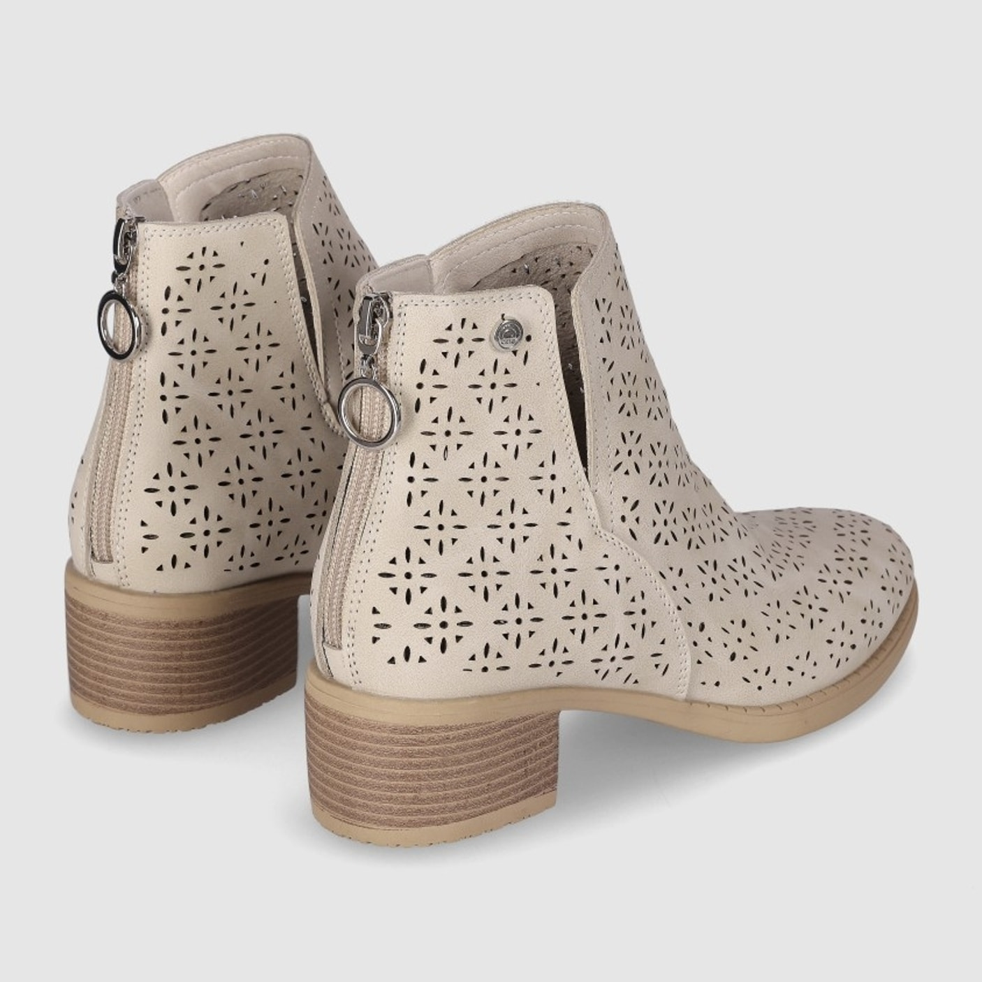 Botines de Piel Sintética - Beig - Tacón: 3 cm