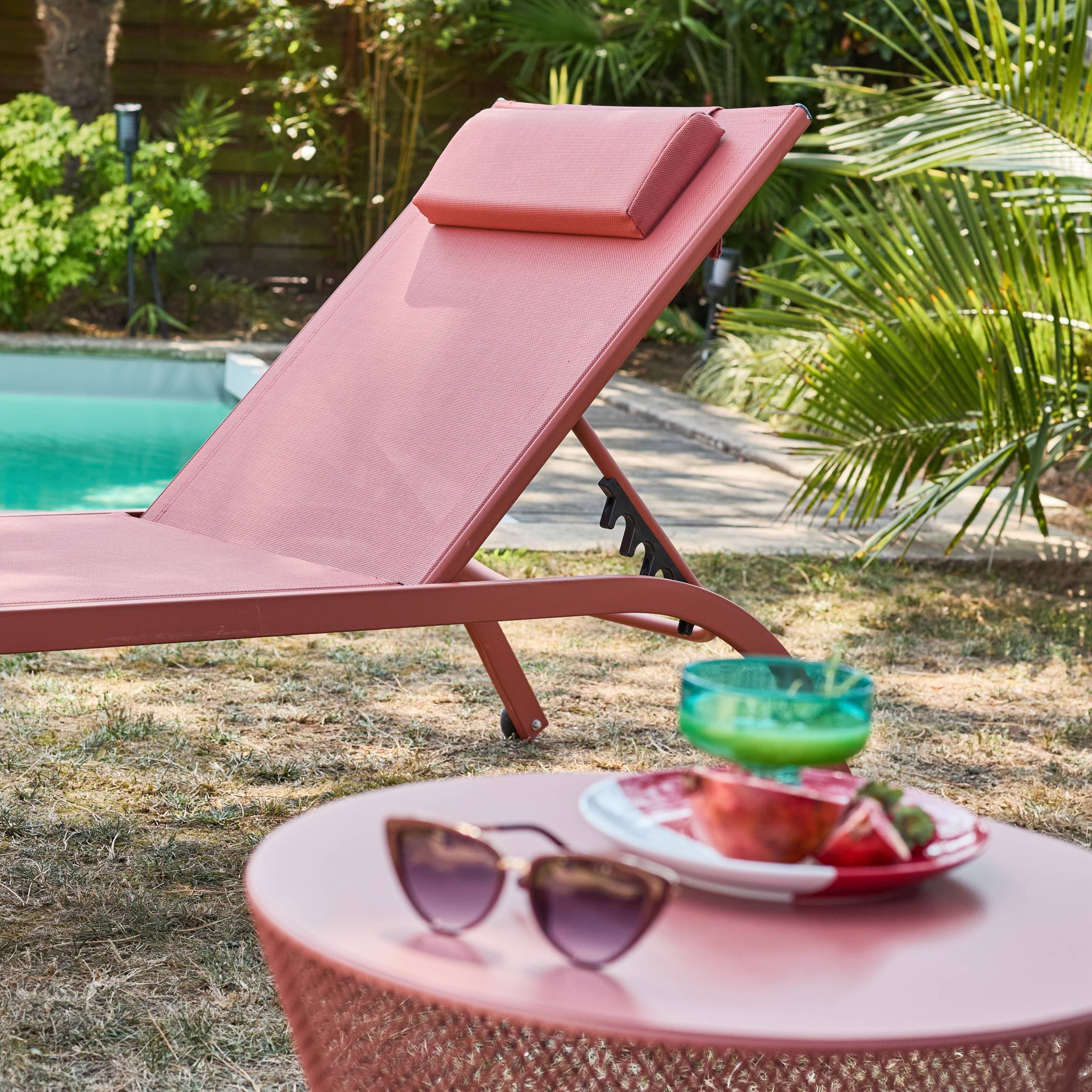 Bain de soleil acier multi positions avec coussin et roulettes (lot de 2) ONA