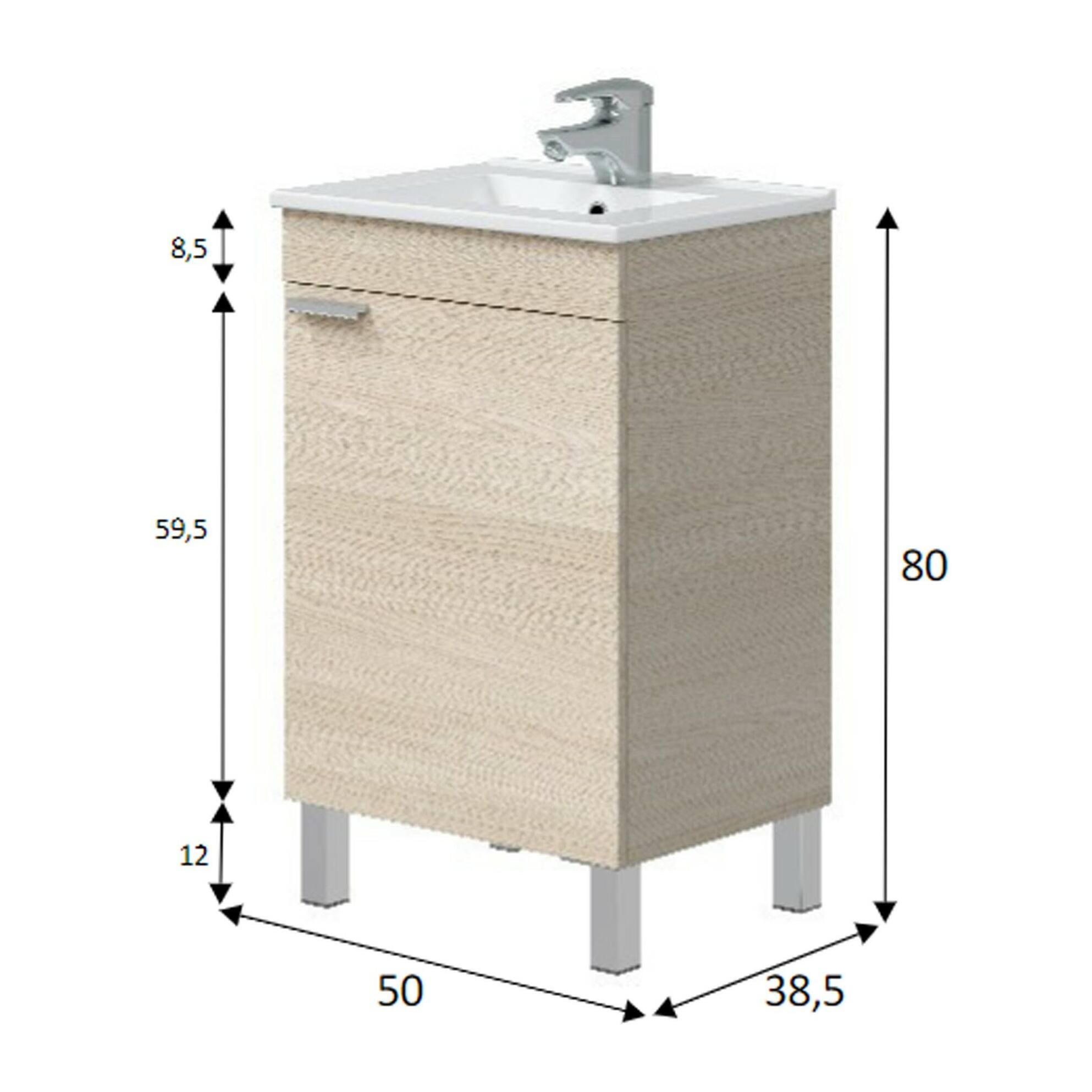 Mobile sottolavabo Iselle, Mobiletto da bagno, Contenitore porta lavabo, Armadio per lavandino, 50x39 h80 cm, Rovere