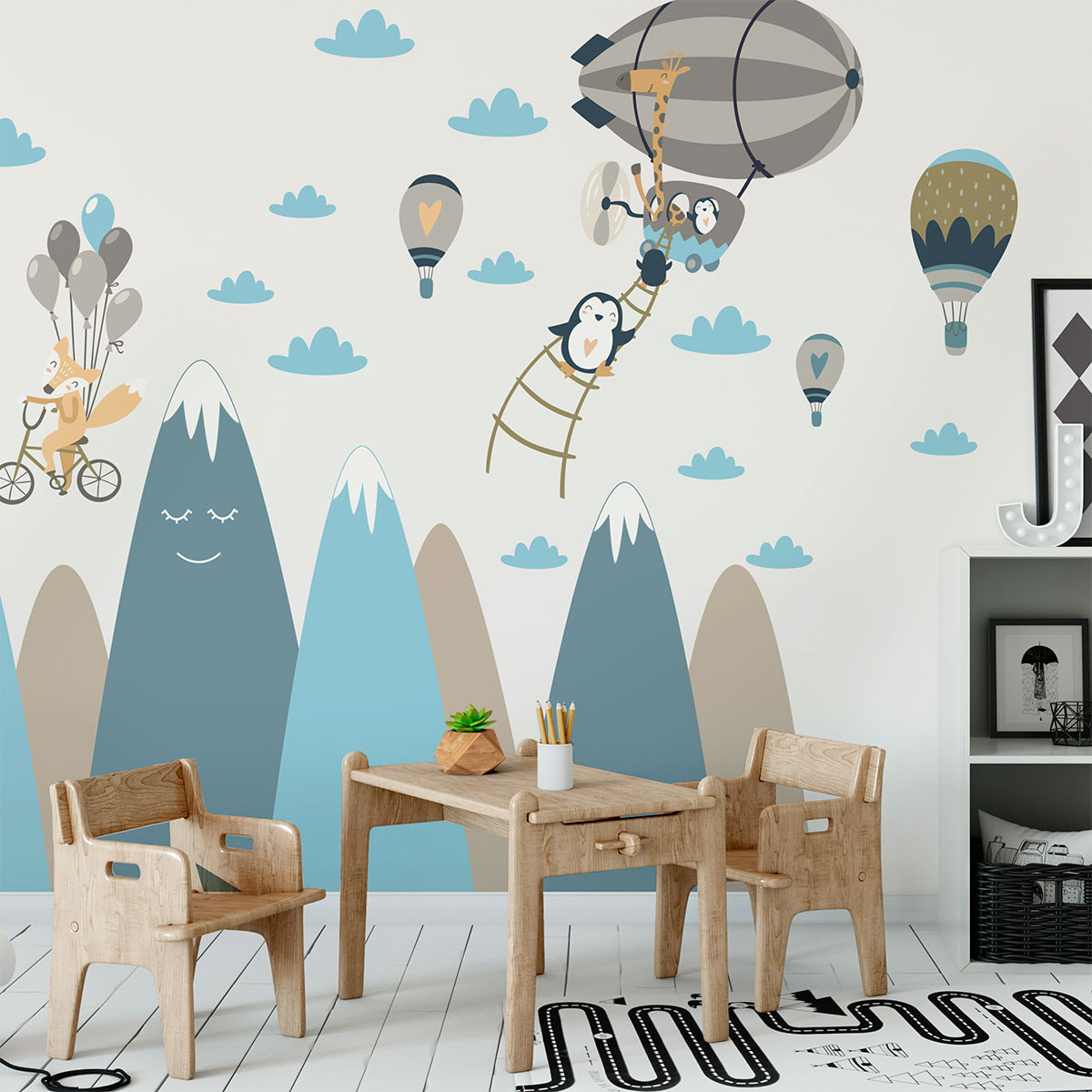 Stickers muraux enfants - Décoration chambre bébé - Autocollant Sticker mural géant enfant montagnes scandinaves ANIMAUX VOYAGE