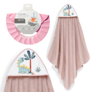 Capa Baño 1X1 Mod Estampado Dinosaurio Palmera+Gorro Rosa Maquillaje