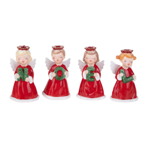 Set di 4 Porta Candele Angeli - Pezzi 1 - Colore Rosso - 7,4x13,3Hx6,6cm - Bianchi Dino