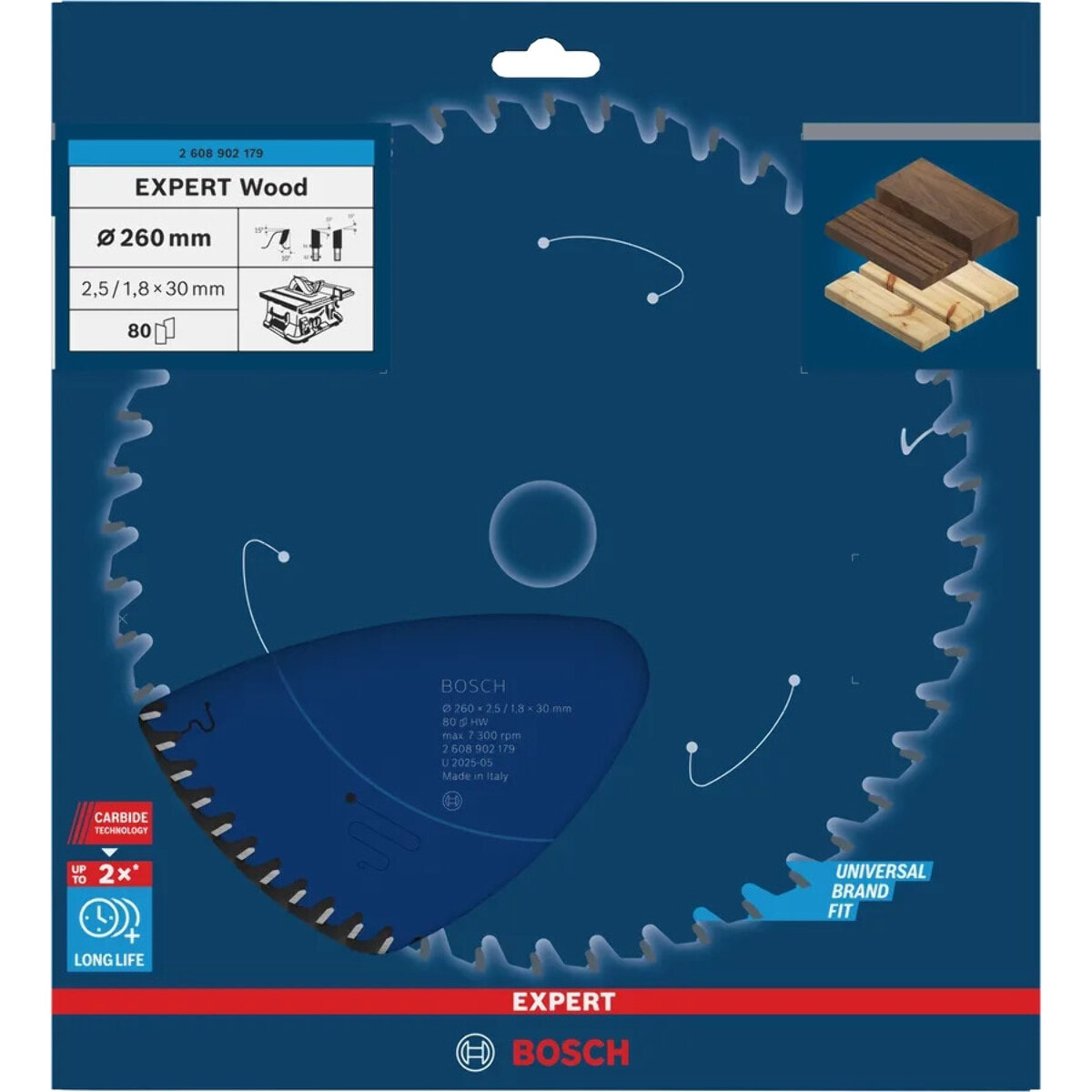 Lame de scie circulaire filaire EXPERT Wood pour scies stationnaires Ø260 mm - BOSCH - 2608902179