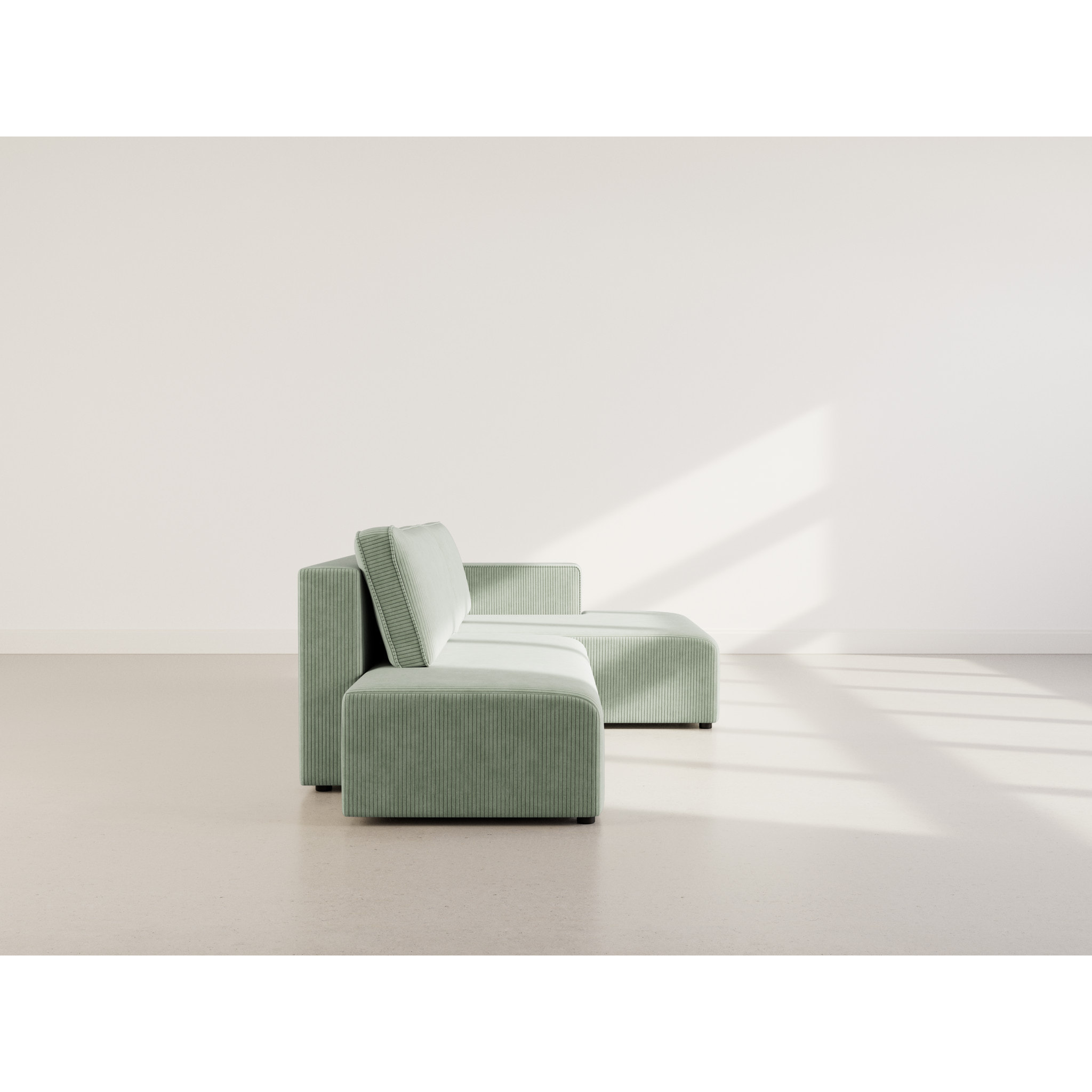 Topaze - canapé d'angle droit 4 places convertible avec coffre en velours côtelé - Vert sauge