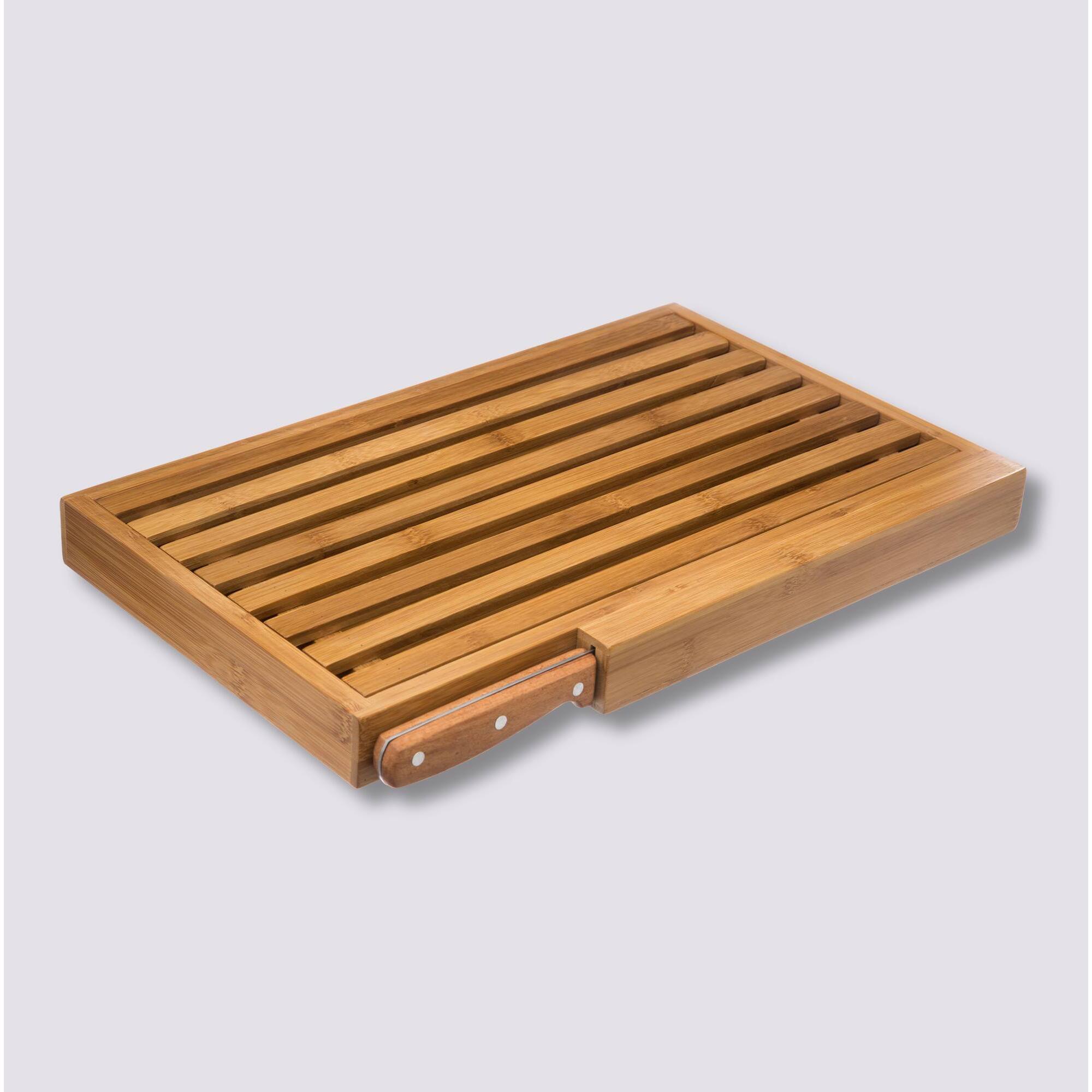 Tabla para cortar pan 44 x 27 cm bambú con cuchillo