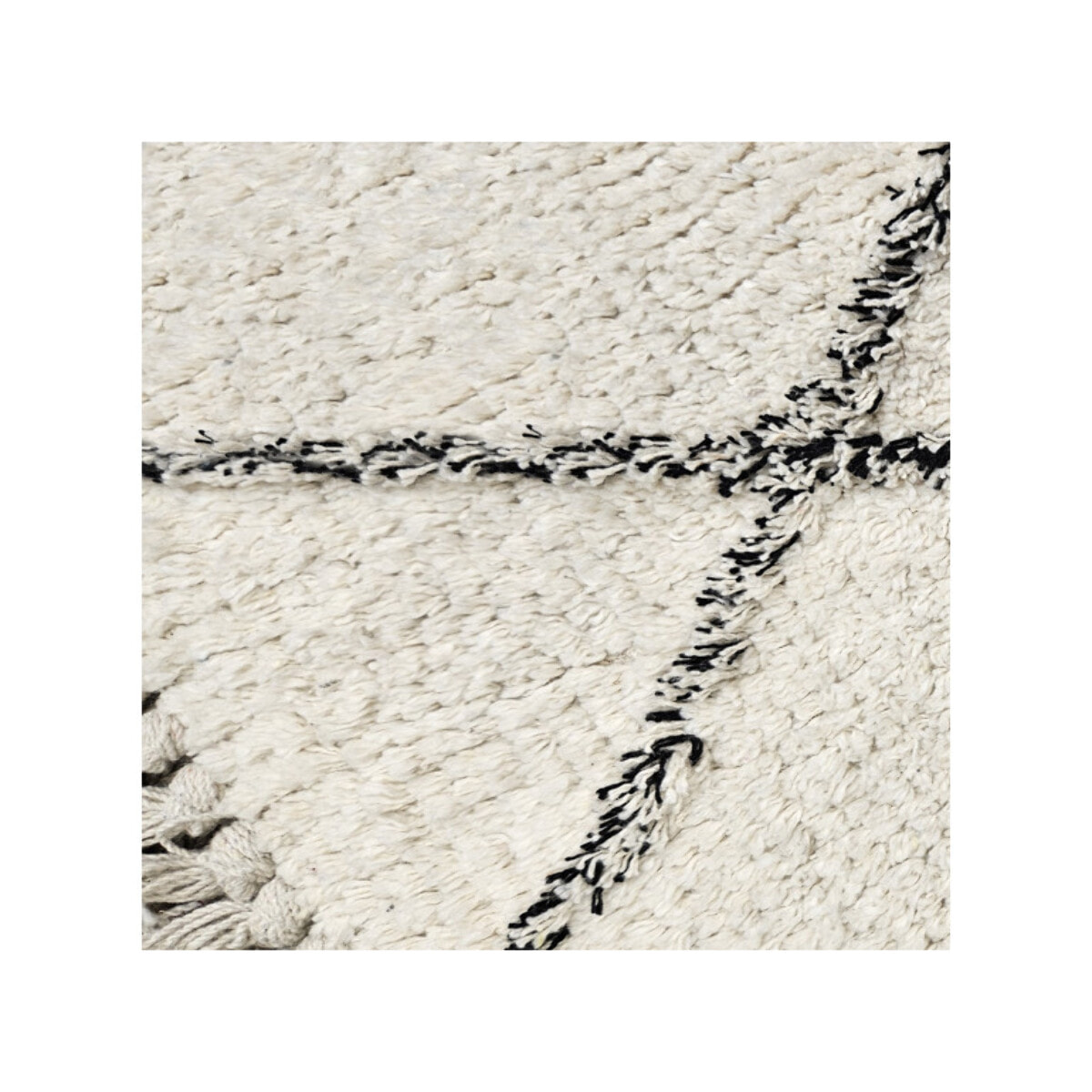 Tapis rectangulaire écru style berbère avec franges - MOMBA
