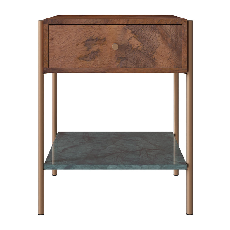 Table de chevet en bois de manguier et marbre vert - Doori