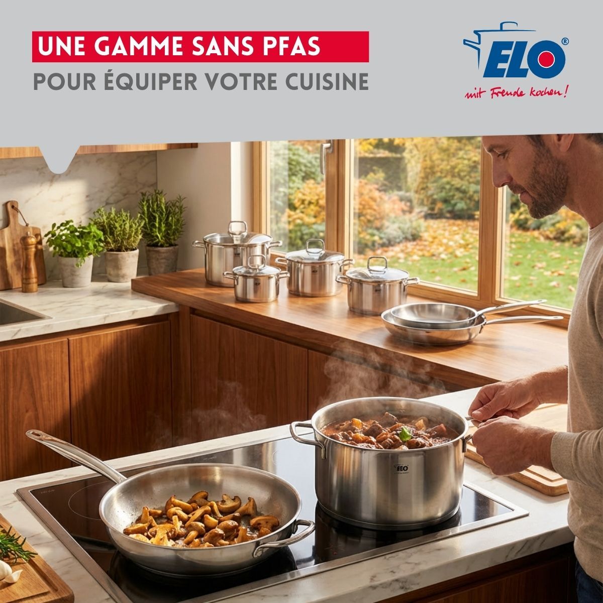 Ensemble de 1 Poêle de cuisson 32 cm et 3 faitouts Elo Profi Citrin