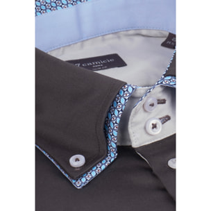 Camicia Uomo 2 Bottoni Button Down 7bottoni Doppio Coll Satin Unito Grigio Scuro