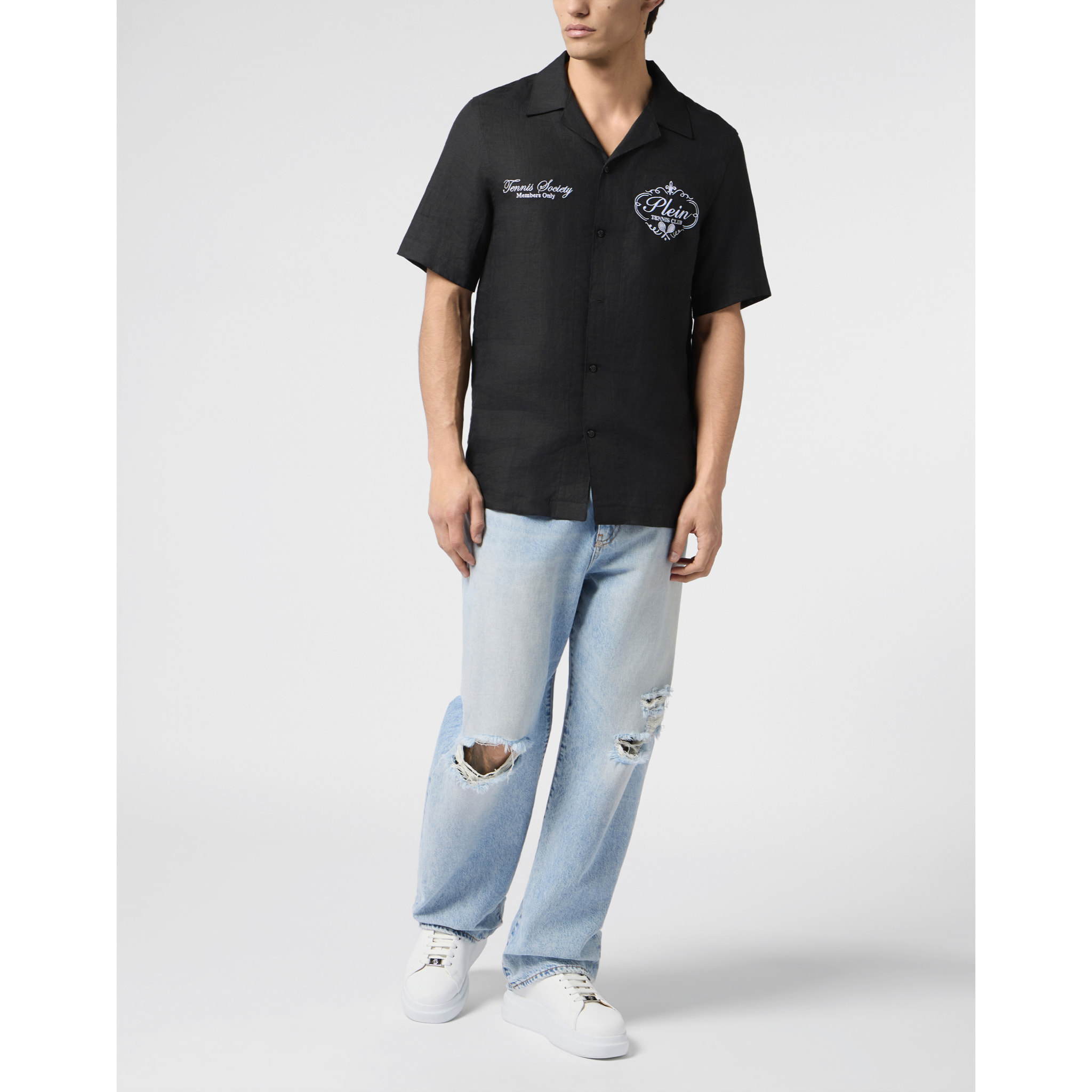 PHILIPP PLEIN Linen Bowling Shirt Tennis Club