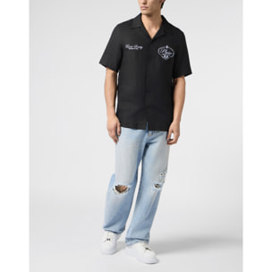 PHILIPP PLEIN Linen Bowling Shirt Tennis Club