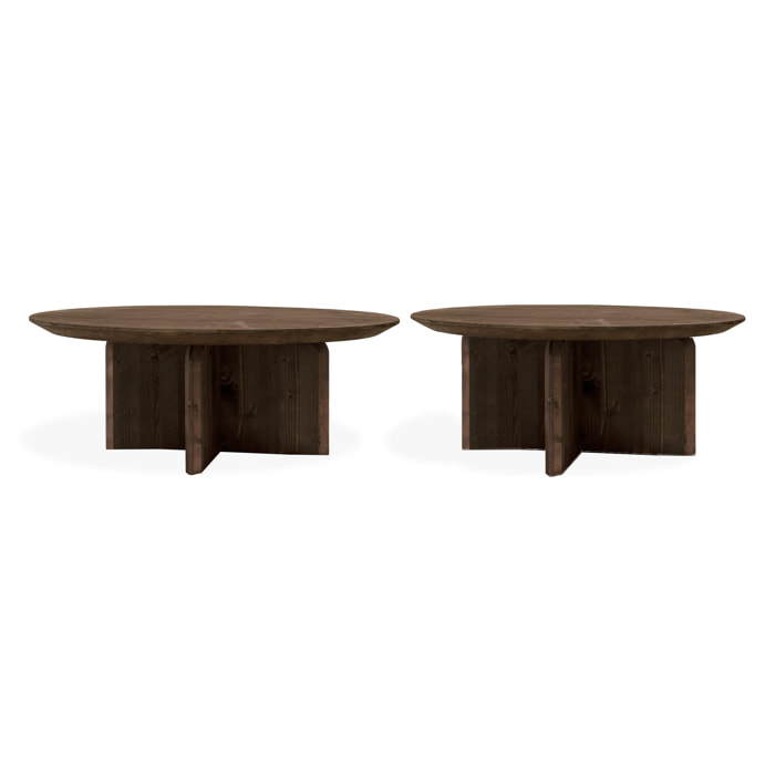 Pack de 2 tables basses rondes en bois massif ton noyer 80cm Hauteur: 30.2 Longueur: 80 Largeur: 80