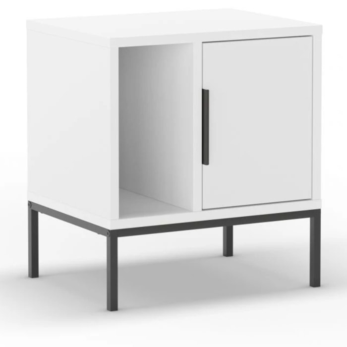 Mesita de noche de 1 cajón y 1 estante en blanco y negro 45x50 cm Brik Blanco Negro