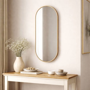 WELL HOME Espejo ovalado 30x60cm marco de madera en acabado dorado, con gancho trasero para pared ideal para dormitorio o pasillo