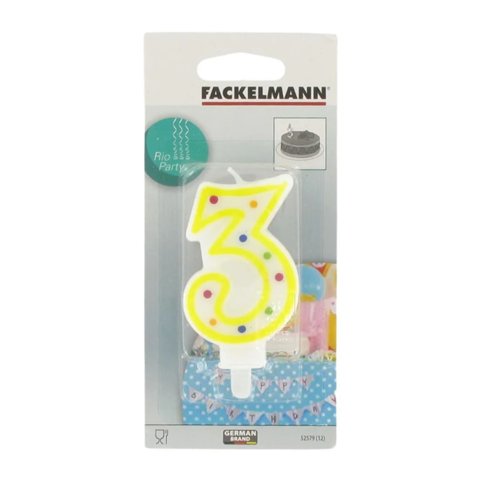 Bougie anniversaire chiffre 3 Fackelmann Rio Party