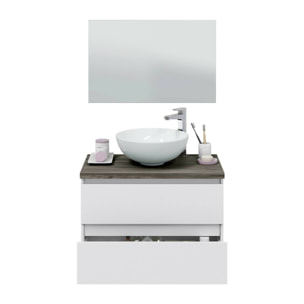 Mobile sottolavabo Alakdan, Mobiletto da bagno, Contenitore porta lavabo, Armadio per lavandino, 79x46 h53 cm, Bianco lucido e Olmo