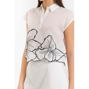 Kocca - Blusa donna 100% cotone con colletto e motivo floreale Donna