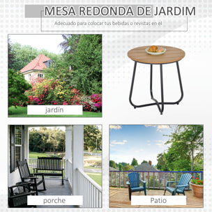 Mesa Auxiliar Redonda Mesa de Jardín Exterior con Diseño de Listones y Patas Ajustables Mesa para Exterior Terraza Patio Ø49x48 cm Natural y Negro