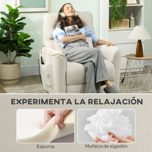 Sillón Relax Reclinable Eléctrico, con Calor Lumbar y Masaje Vibración, Sillón Masaje Relax, Motor Silencioso, Función de Memoria, Bolsillos Laterales, Almohada, Control Remoto con USB, Crema