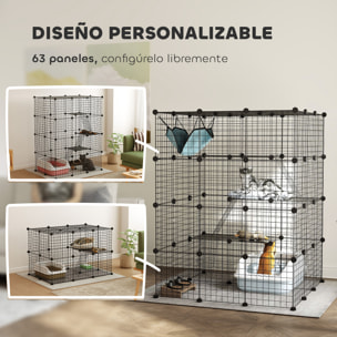 Jaula Grande para Gatos Interior, Recinto para Gatos de 4 Niveles con 5 Puertas, 3 Plataformas de Salto, 3 Rampas, Hamaca, Parque para Mascotas, 105x105x140 cm, Negro