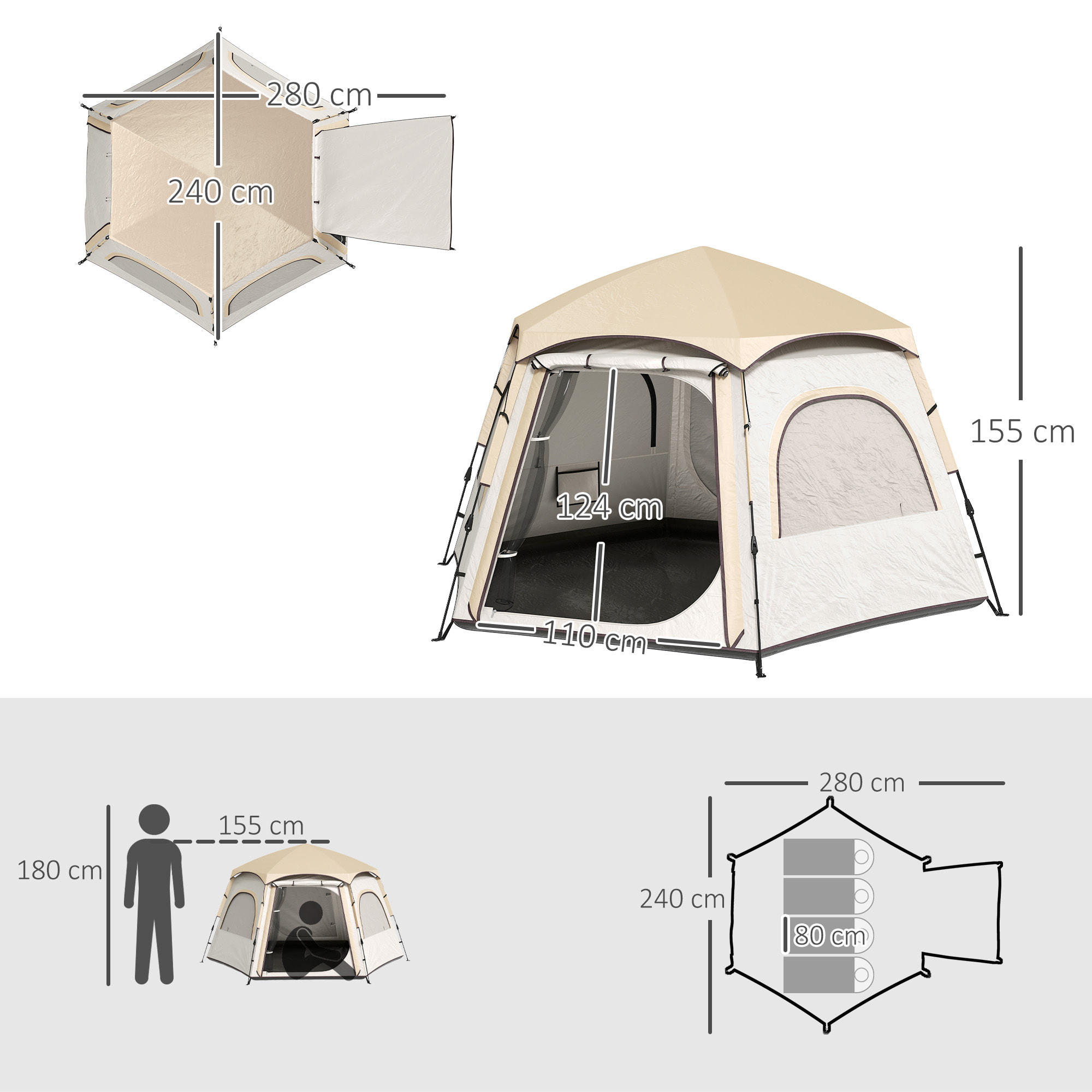 Tienda de Campaña para 2-4 Personas Tienda de Camping Plegable con Fácil Instalación Ventanas de Malla Gancho y Bolsa de Transporte Protección UV Impermeable para Senderismo Blanco y Beige