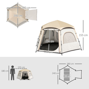 Tienda de Campaña para 2-4 Personas Tienda de Camping Plegable con Fácil Instalación Ventanas de Malla Gancho y Bolsa de Transporte Protección UV Impermeable para Senderismo Blanco y Beige