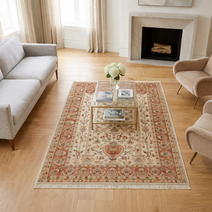 Authentique tapis d'orient, noué à la main en laine et soie