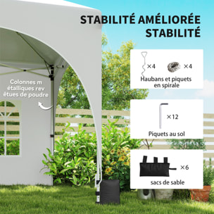 Tonnelle pliante 3x6m imperméable anti-UV, barnum avec 6 parois & 6 sacs de sable - tente de réception 12 trous de drainage - pavillon pop-up, 4 fenêtres église pour mariage, marché - blanc